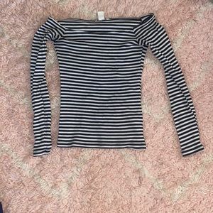 Off the Shoulder Black and White Striped Top